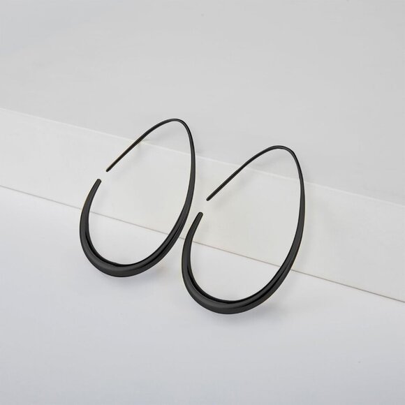 Balck 30*18 Lightweight Teardrop Large Oval Pull Through Hoop Earrings for Women - Picture 4 of 4